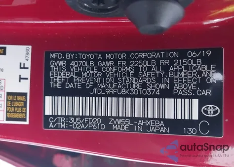 2019 Toyota Prius Le from USA, damaged, VIN JTDL9RFU8K3010374
